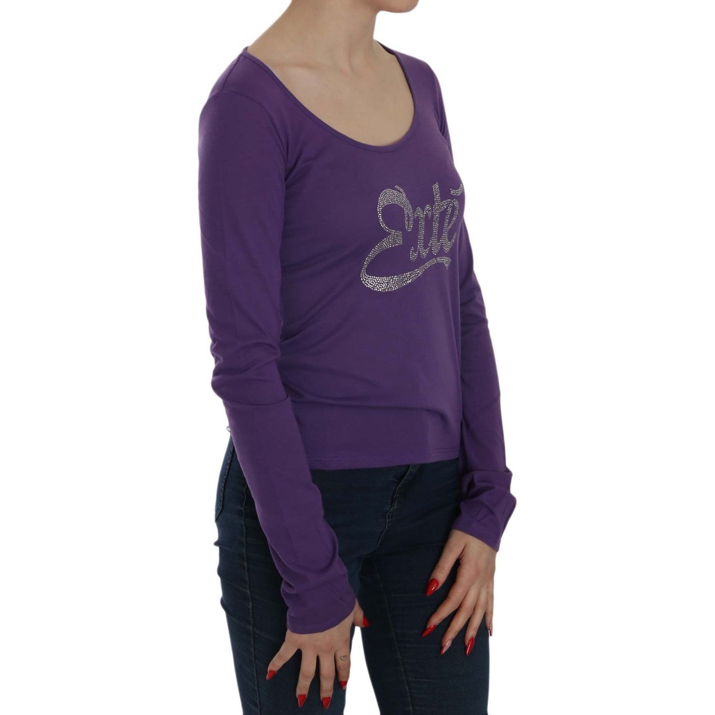 Exte Purple Crystal Embellished Long Sleeve Casual Top TSH3908-38
