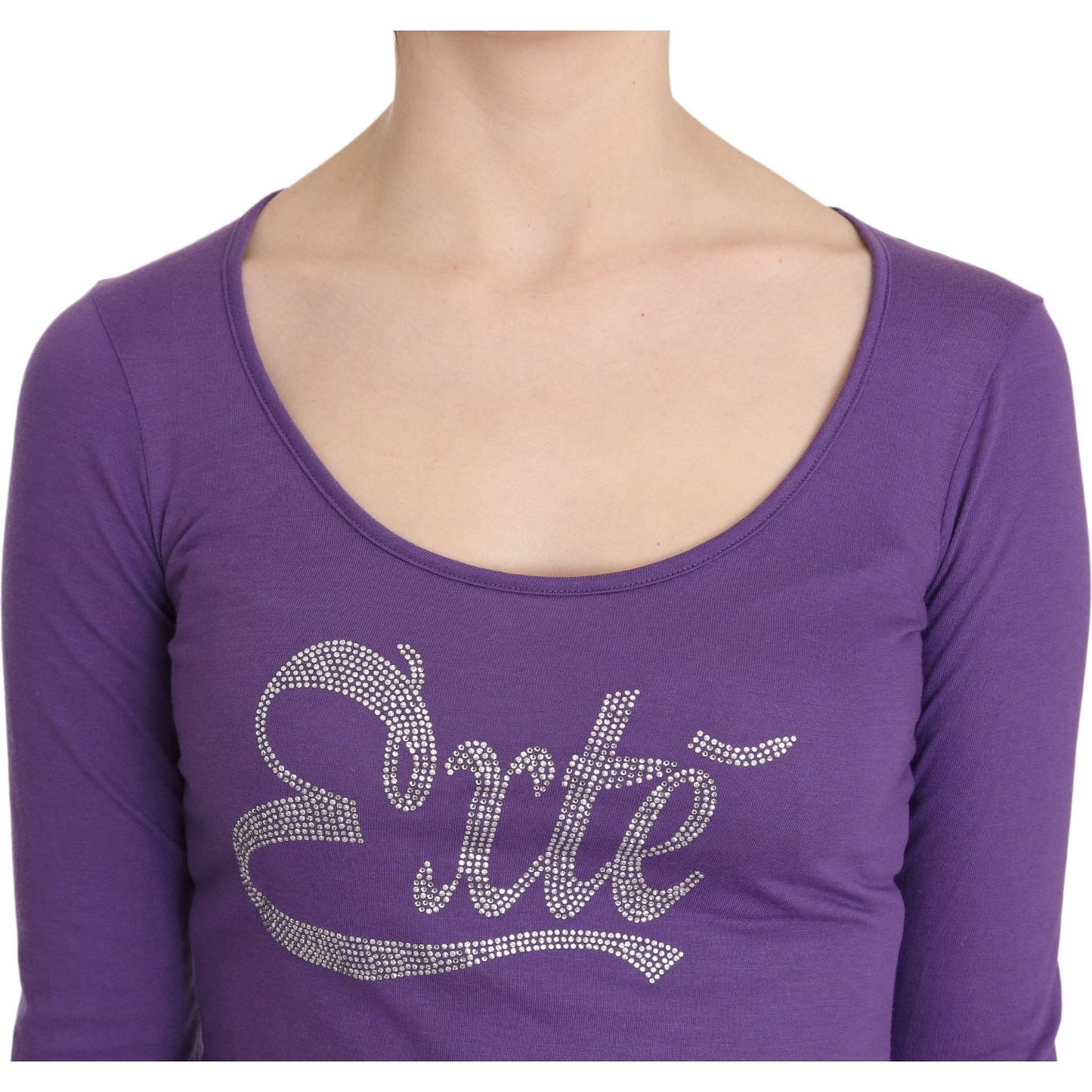 Purple Exte Crystal Embellished Long Sleeve Top Blouse TSH3413-40