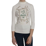 Exte White Printed Turtle Neck 3/4 Sleeve Top Cotton Blouse TSH3837-38