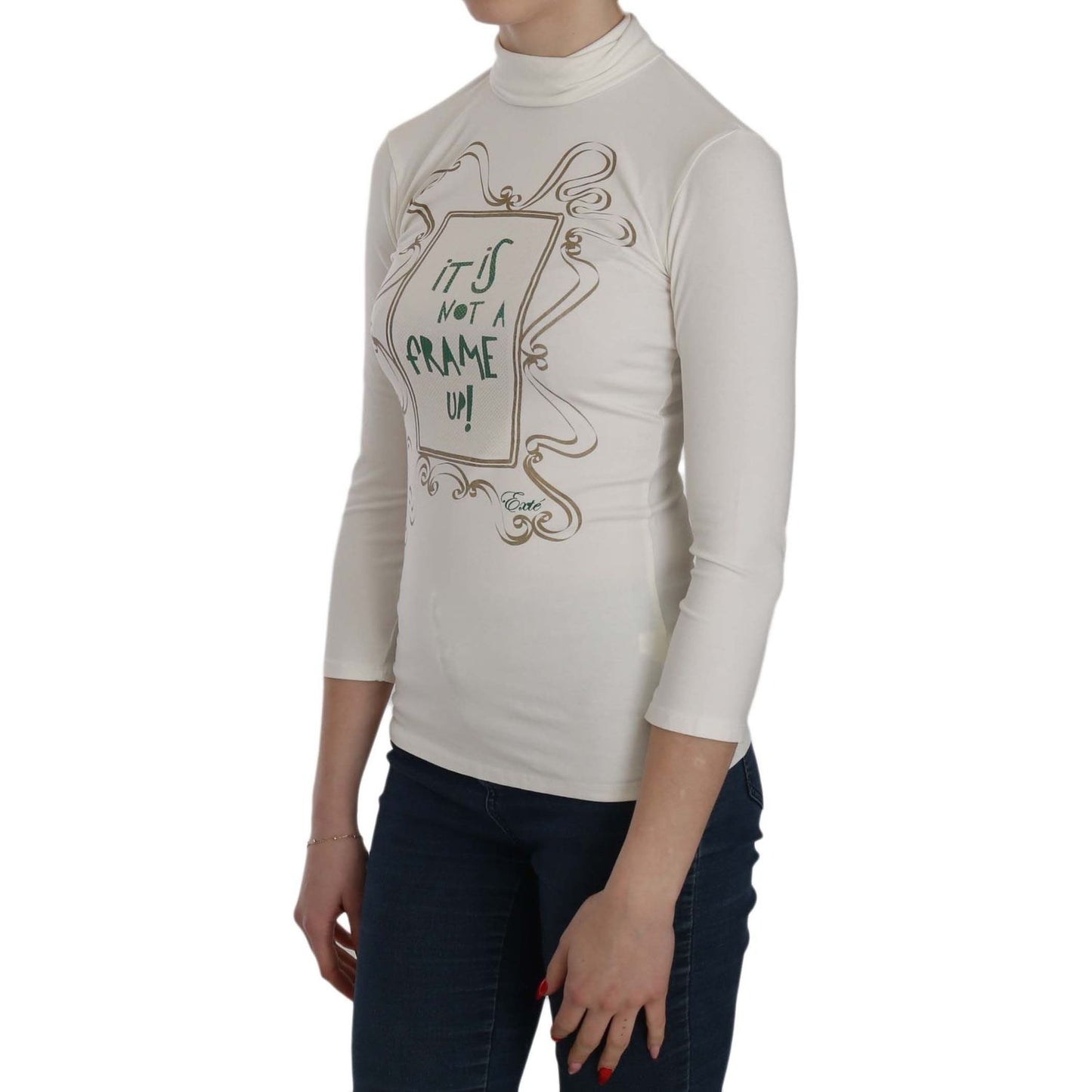 Exte White Printed Turtle Neck 3/4 Sleeve Top Cotton Blouse TSH3837-38
