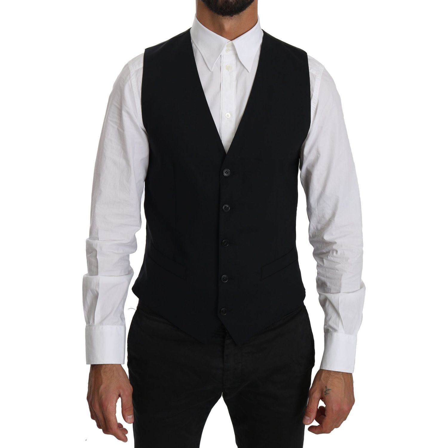 Dolce & Gabbana Blue Wool Waistcoat Formal Gilet Vest