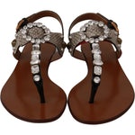 Dolce & Gabbana Leather Ayers Crystal Sandals Flip Flops Shoes LA6458-35