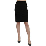 GF Ferre Black High Waist Pencil Cut Knee Length Formal Skirt SKI1398-40