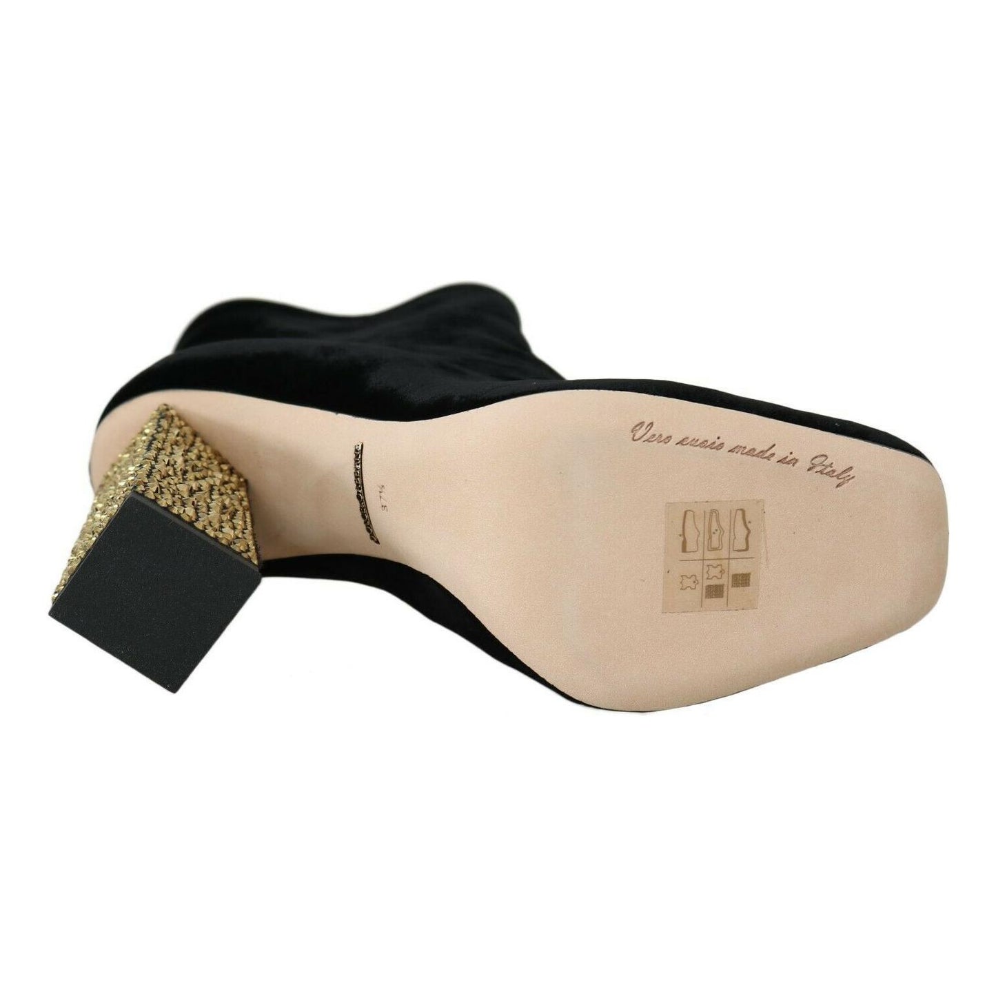 Dolce & Gabbana Black Velvet Crystal Square Heels Shoes LA5750-40