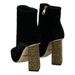 Dolce & Gabbana Black Velvet Crystal Square Heels Shoes LA5750-40