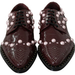 Dolce & Gabbana Bordeaux Leather Crystal Pearls Formal Shoes LA6911-39