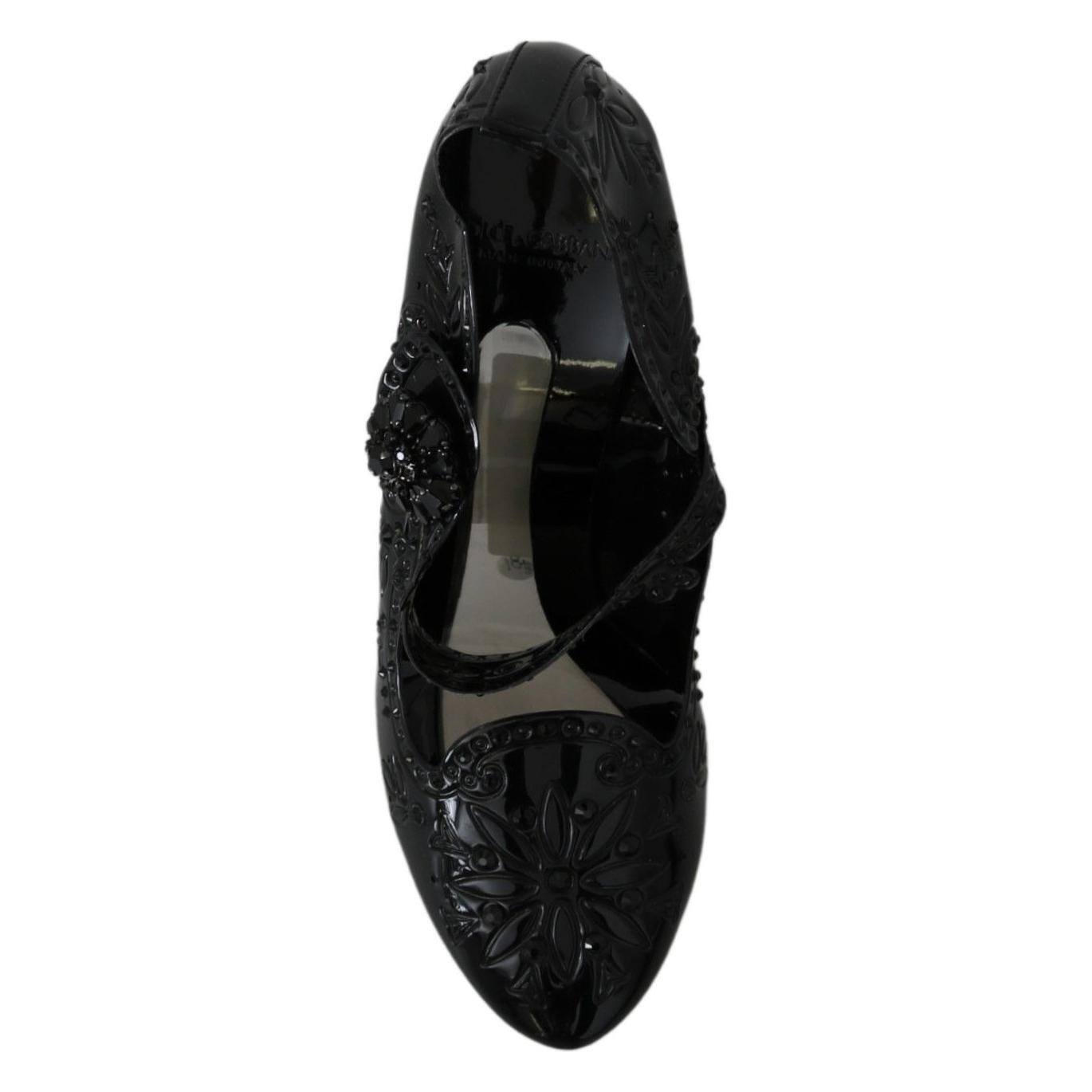 Dolce & Gabbana Black Floral Crystal CINDERELLA Heels Shoes LA7274-39