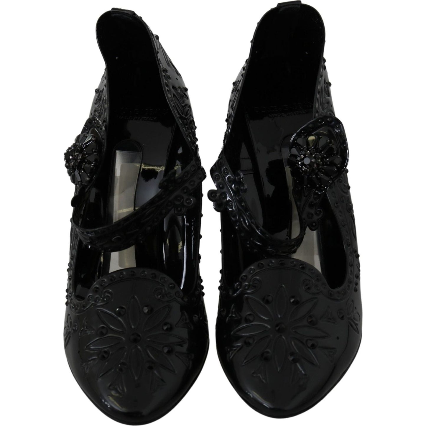 Dolce & Gabbana Black Floral Crystal CINDERELLA Heels Shoes LA7274-39