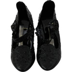 Dolce & Gabbana Black Floral Crystal CINDERELLA Heels Shoes LA7274-39