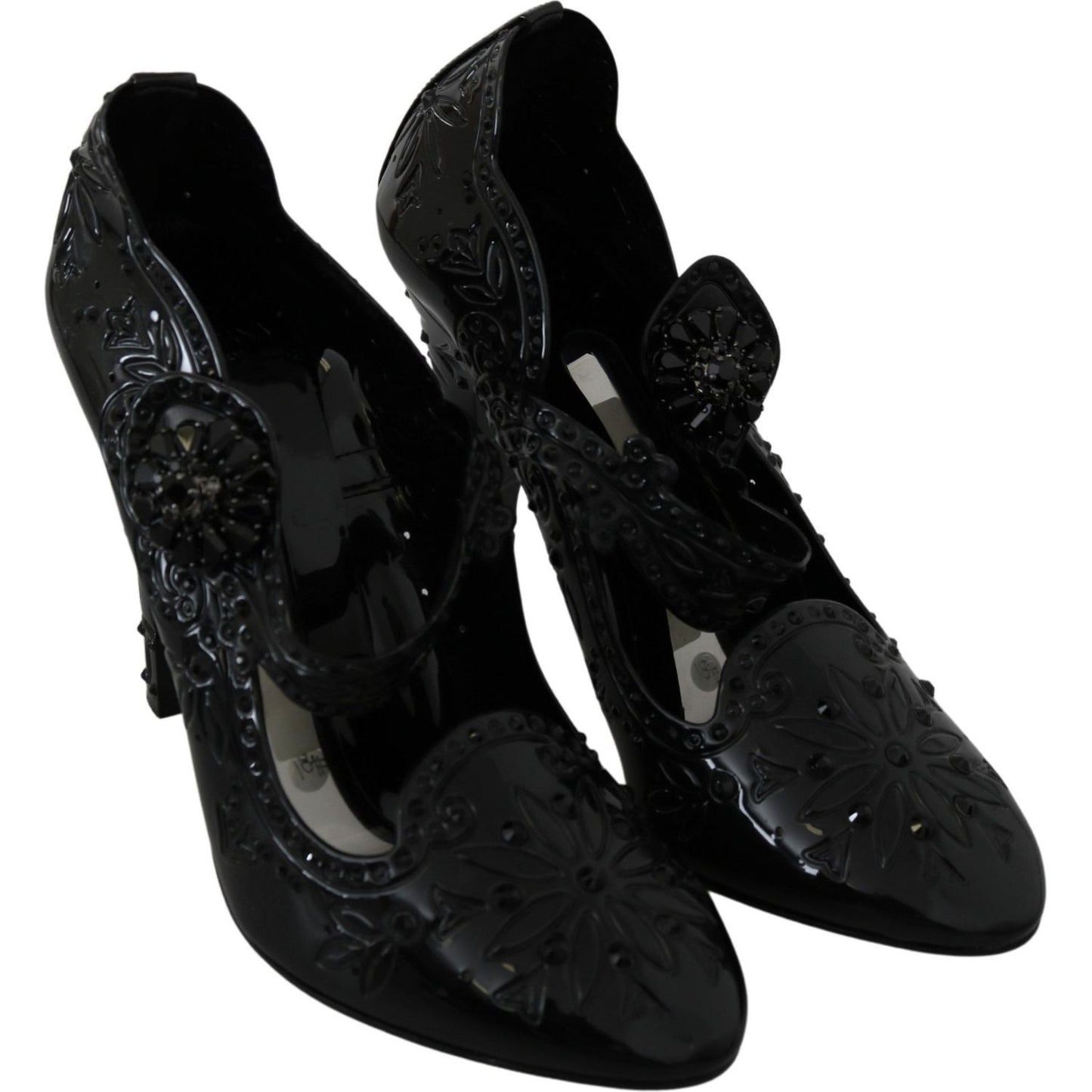 Dolce & Gabbana Black Floral Crystal CINDERELLA Heels Shoes LA7274-39