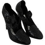 Dolce & Gabbana Black Floral Crystal CINDERELLA Heels Shoes LA7274-39
