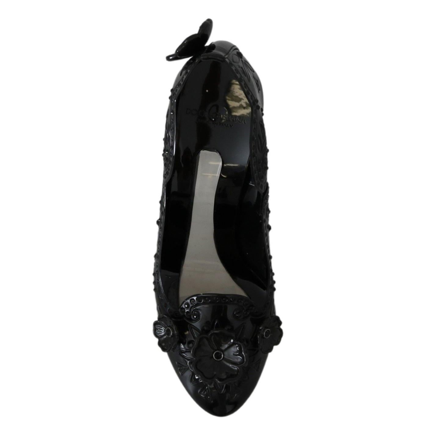Dolce & Gabbana Black Floral Crystal CINDERELLA Heels Shoes LA7287-39
