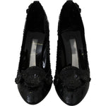Dolce & Gabbana Black Floral Crystal CINDERELLA Heels Shoes LA7287-39