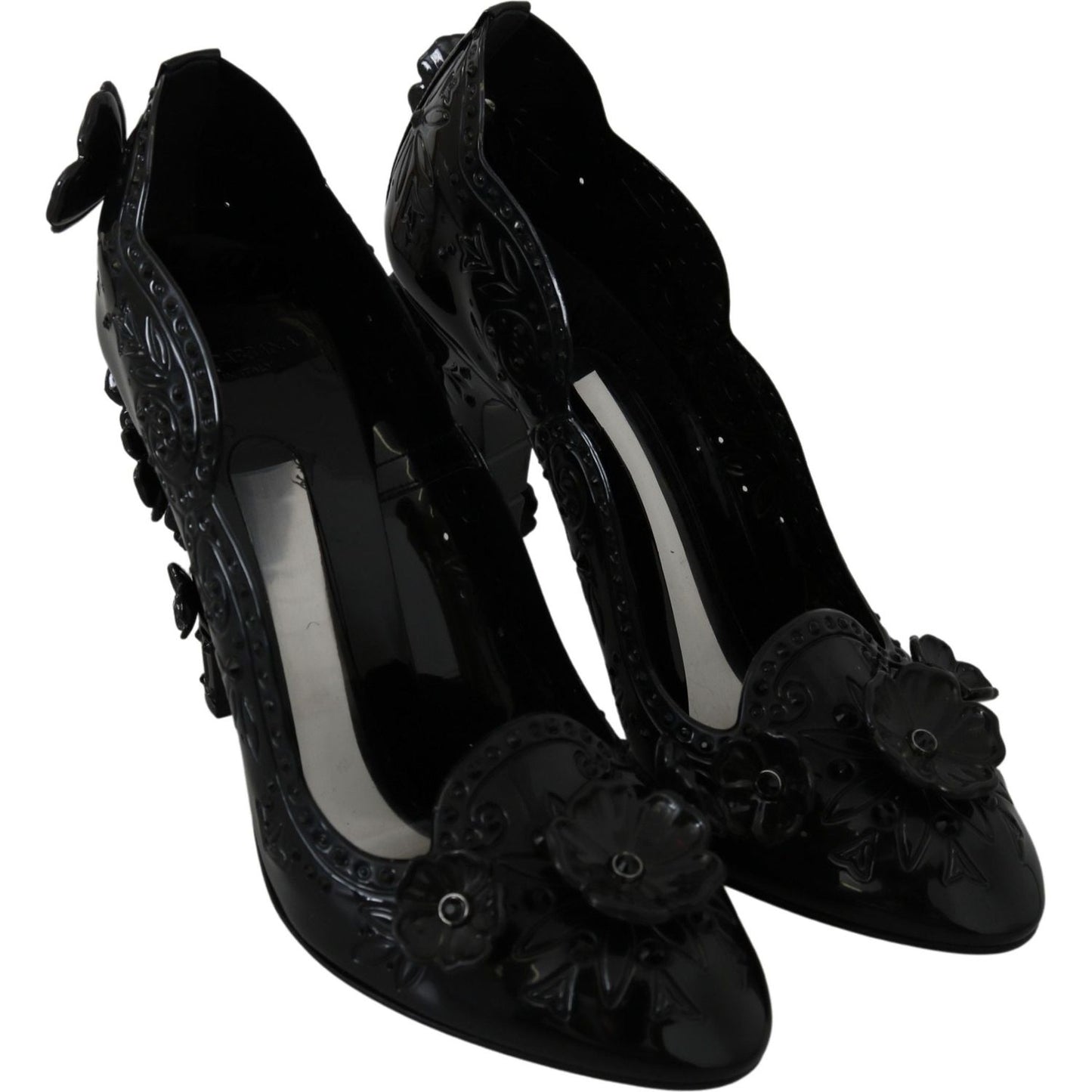 Dolce & Gabbana Black Floral Crystal CINDERELLA Heels Shoes LA7287-39
