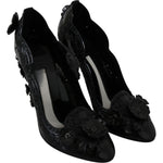 Dolce & Gabbana Black Floral Crystal CINDERELLA Heels Shoes LA7287-39