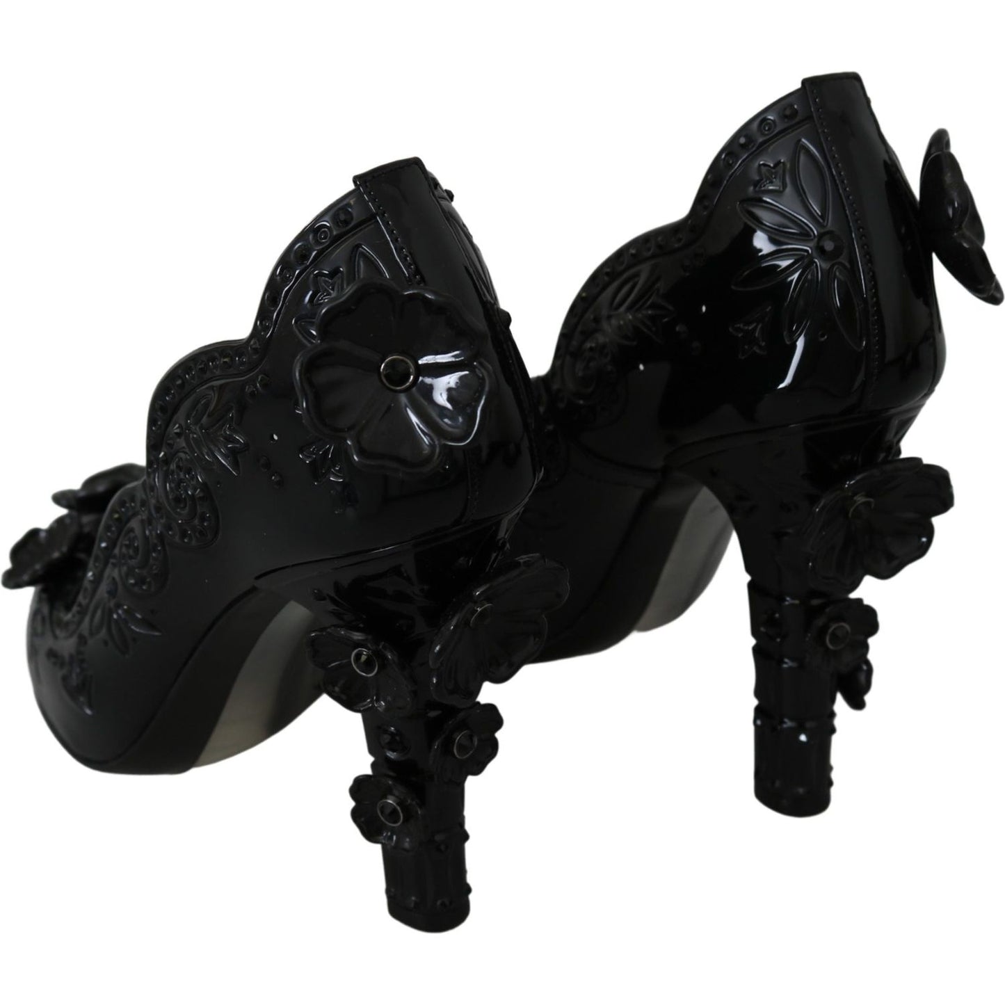 Dolce & Gabbana Black Floral Crystal CINDERELLA Heels Shoes LA7287-39