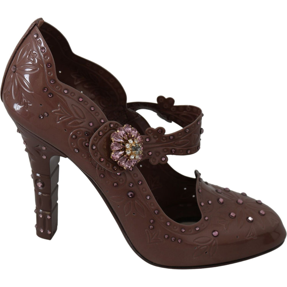 Dolce & Gabbana Brown Floral Crystal CINDERELLA Heels Shoes LA7288-40