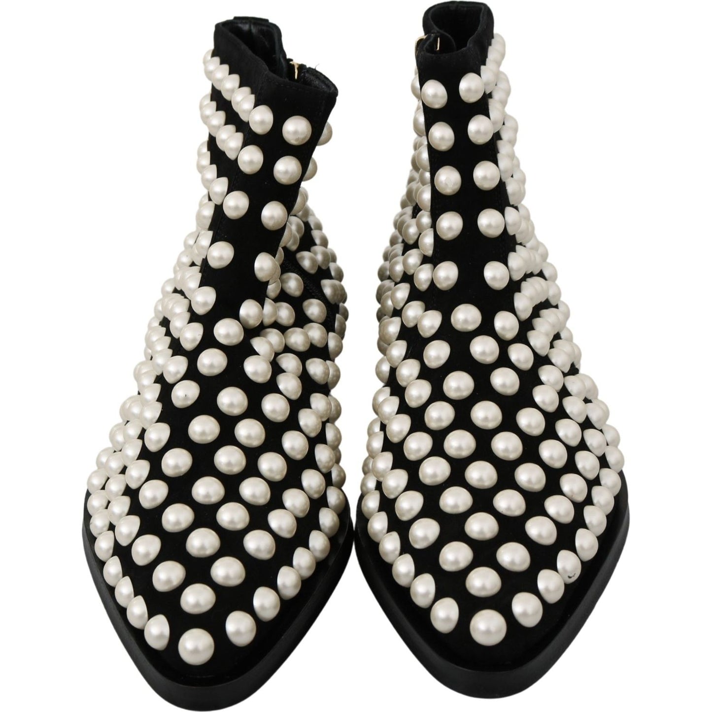Dolce & Gabbana Black Suede Pearl Studs Boots Shoes LA7217-39