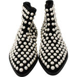 Dolce & Gabbana Black Suede Pearl Studs Boots Shoes LA7217-39