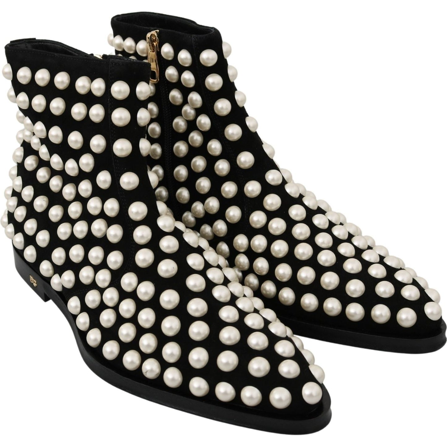 Dolce & Gabbana Black Suede Pearl Studs Boots Shoes LA7217-39