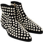 Dolce & Gabbana Black Suede Pearl Studs Boots Shoes LA7217-39