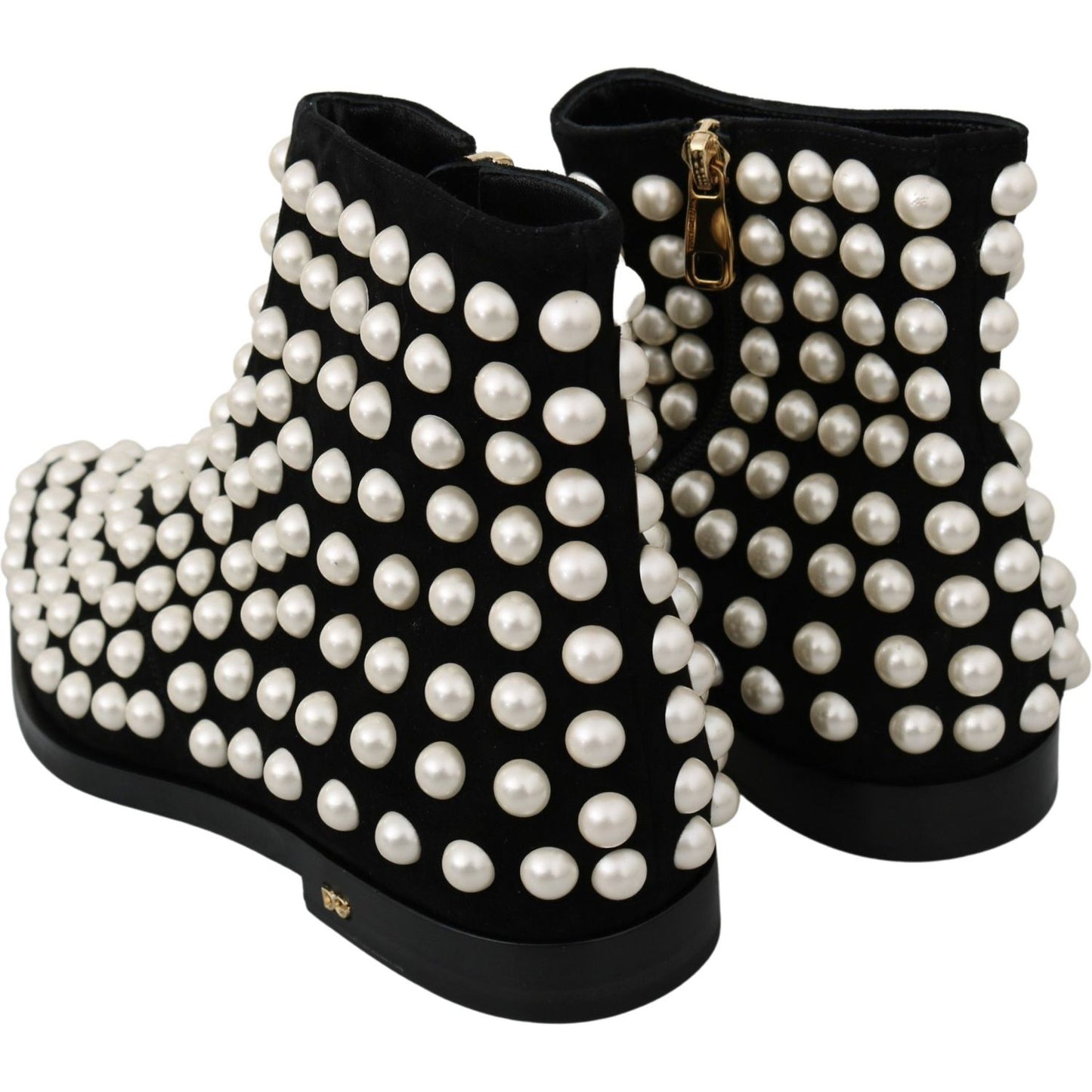 Dolce & Gabbana Black Suede Pearl Studs Boots Shoes LA7217-39