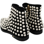 Dolce & Gabbana Black Suede Pearl Studs Boots Shoes LA7217-39