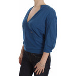 Exte Blue Cotton Top Pullover Deep V-neck Women Sweater DRE10076-40