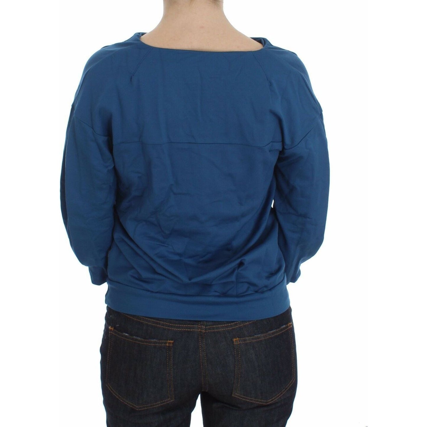 Exte Blue Cotton Top Pullover Deep V-neck Women Sweater DRE10076-40