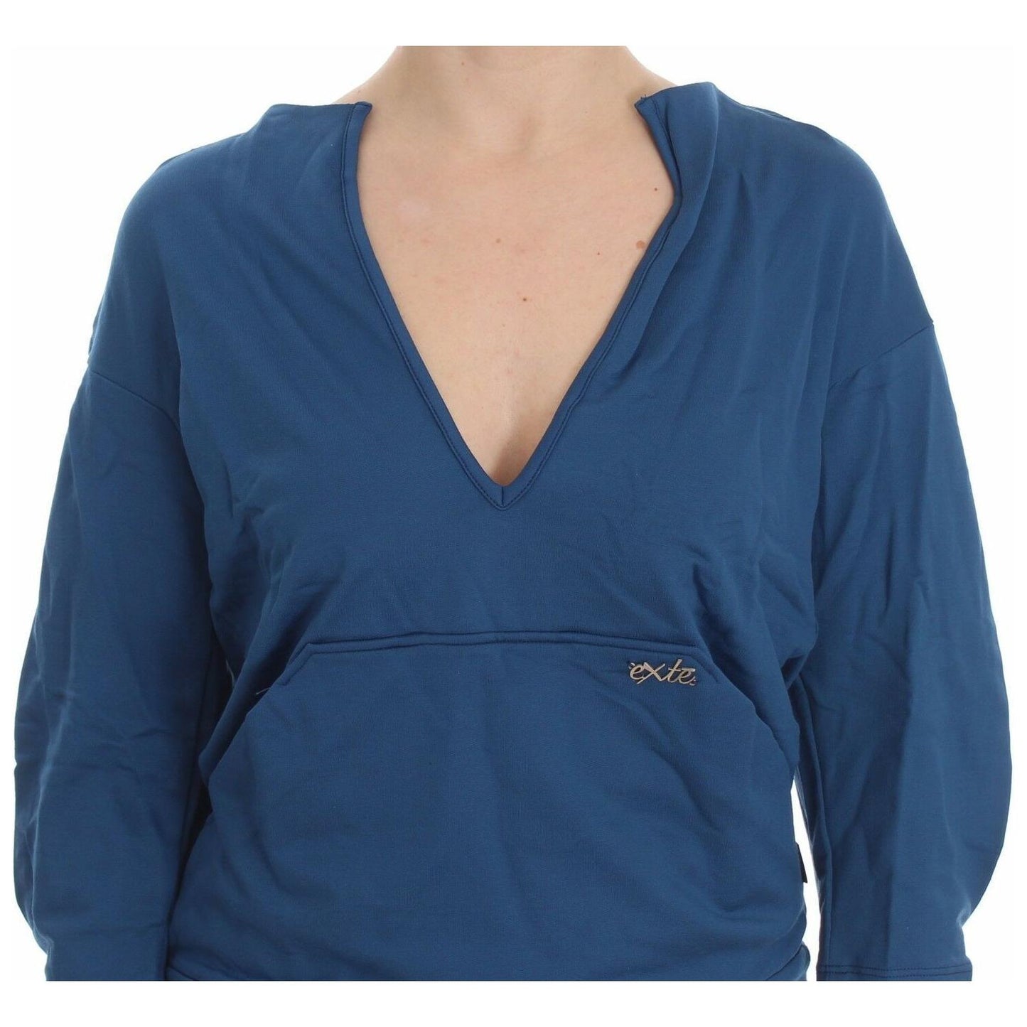 Exte Blue Cotton Top Pullover Deep V-neck Women Sweater DRE10076-40