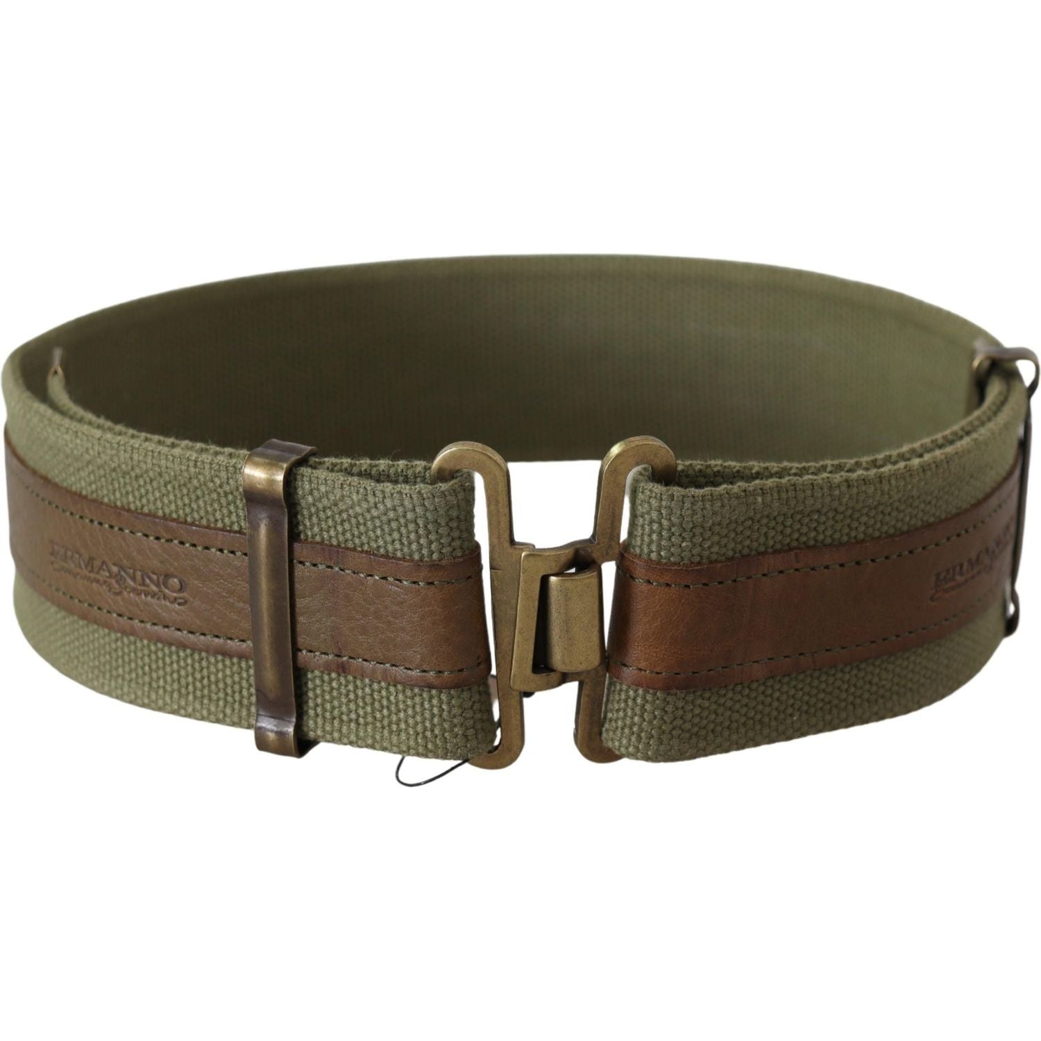 Ermanno Scervino Green Leather Rustic Bronze Buckle Army Belt