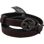 Costume National Brown Skinny Leather Round Logo Buckle Belt BEL60950-100
