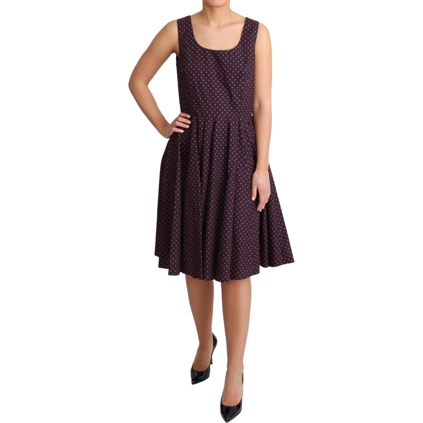 Dolce & Gabbana Red Blue Polka Cotton A-Line Gown Dress