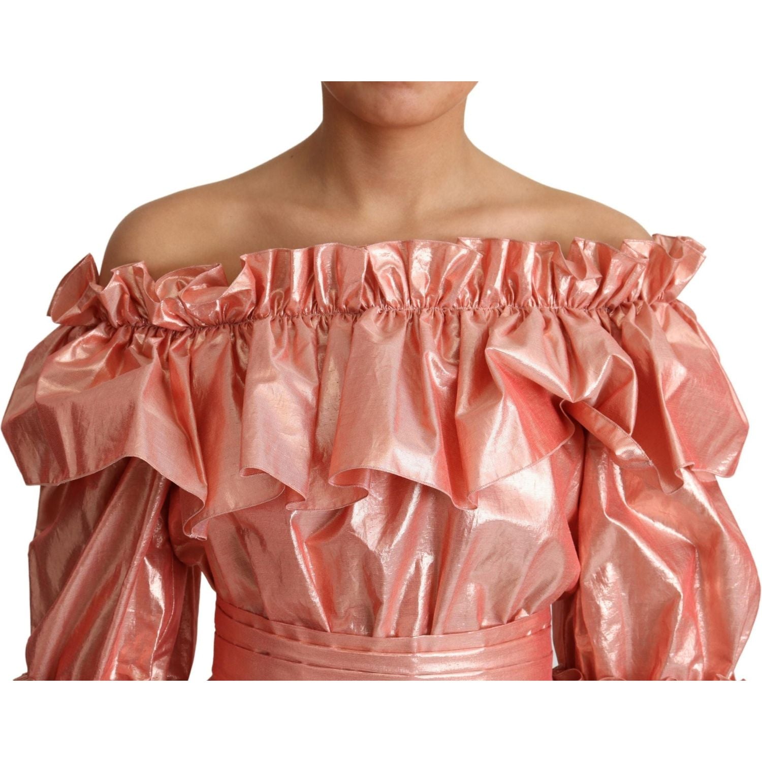 Dolce & Gabbana Pink Ruffled Dress Silk Cotton Gown Dress