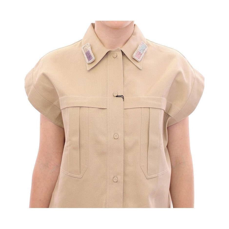 Andrea Incontri Beige Sleeveless Blouse Top GSS10726-1