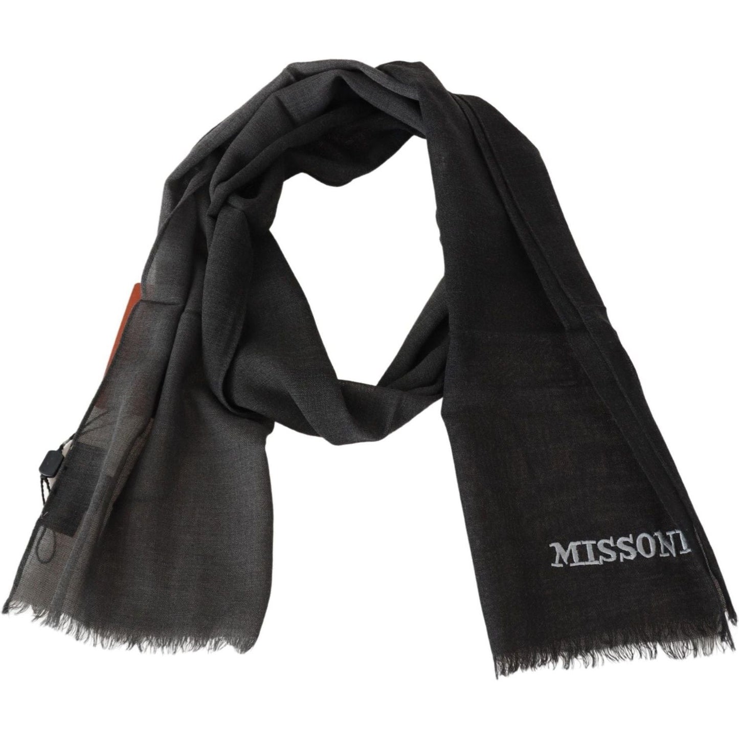 Missoni Black Wool Unisex Neck Wrap Shawl Fringes Logo Scarf MS1959BG