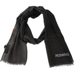 Missoni Black Wool Unisex Neck Wrap Shawl Fringes Logo Scarf MS1959BG
