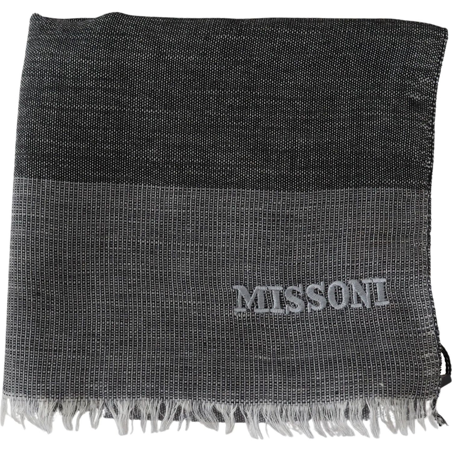 Missoni Gray Striped Wool Unisex Neck Wrap Fringes Scarf MS1968