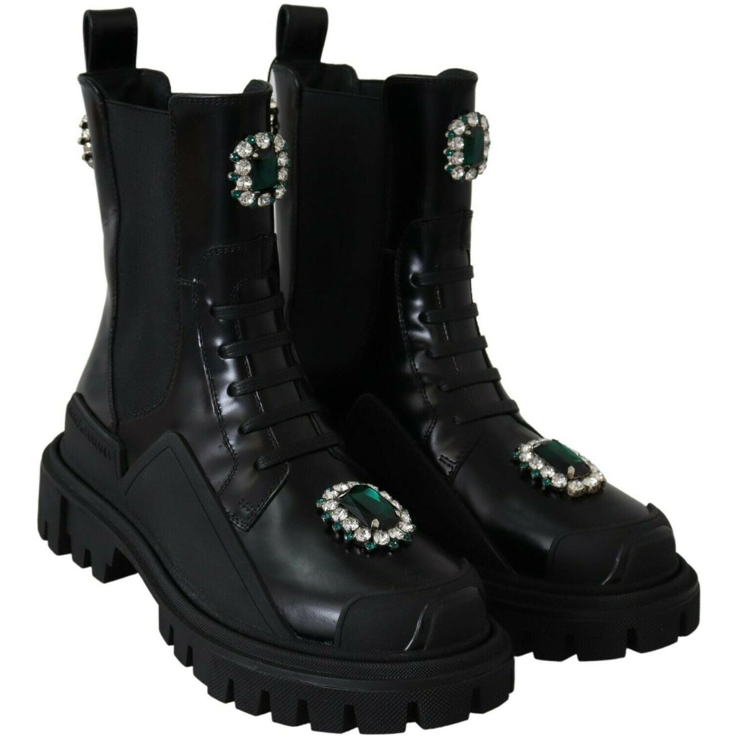 Dolce & Gabbana Black Leather Crystal Combat Boots LA8784-35.5