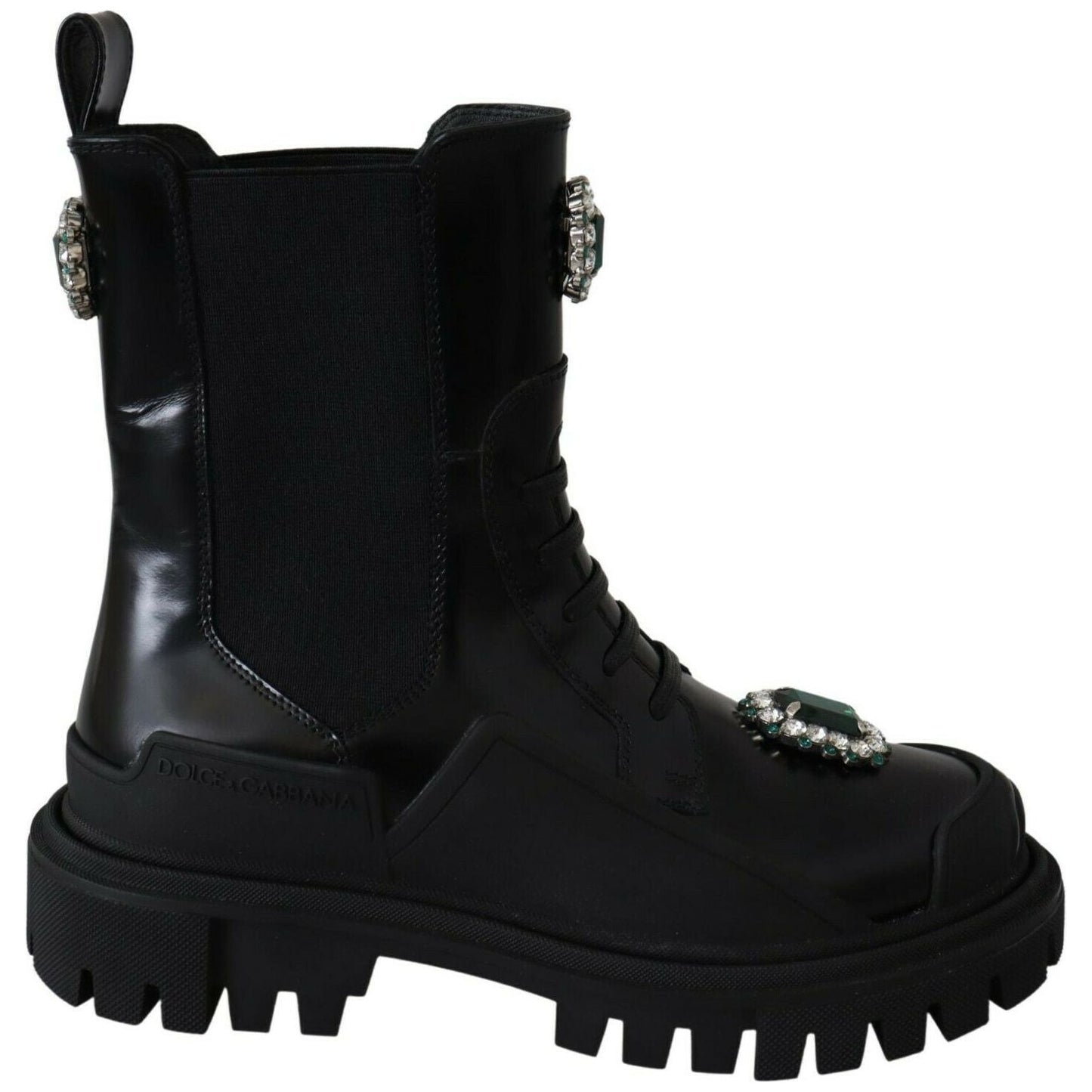 Dolce & Gabbana Black Leather Crystal Combat Boots LA8784-35.5