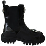 Dolce & Gabbana Black Leather Crystal Combat Boots LA8784-35.5