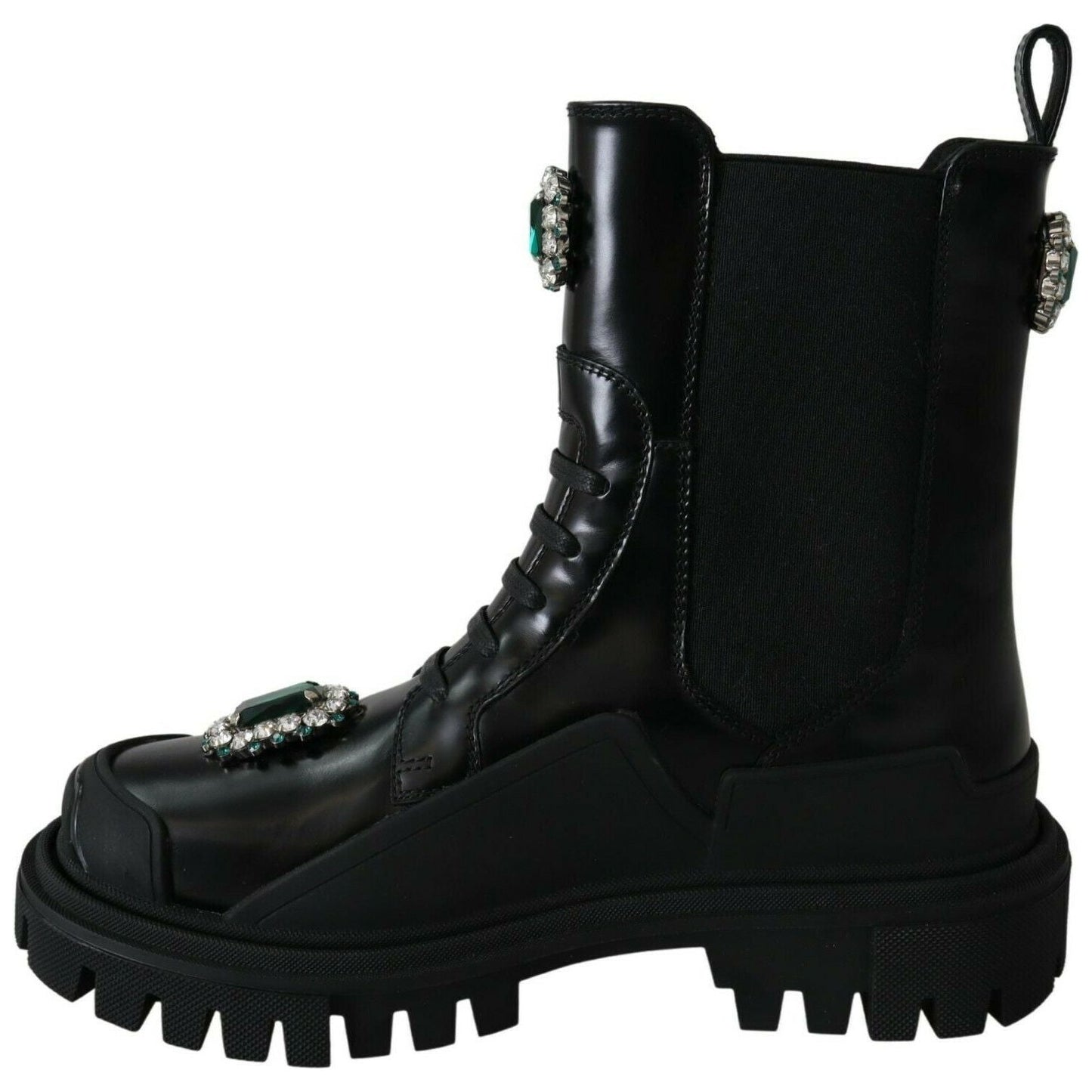 Dolce & Gabbana Black Leather Crystal Combat Boots LA8784-35.5
