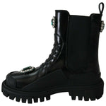 Dolce & Gabbana Black Leather Crystal Combat Boots LA8784-35.5