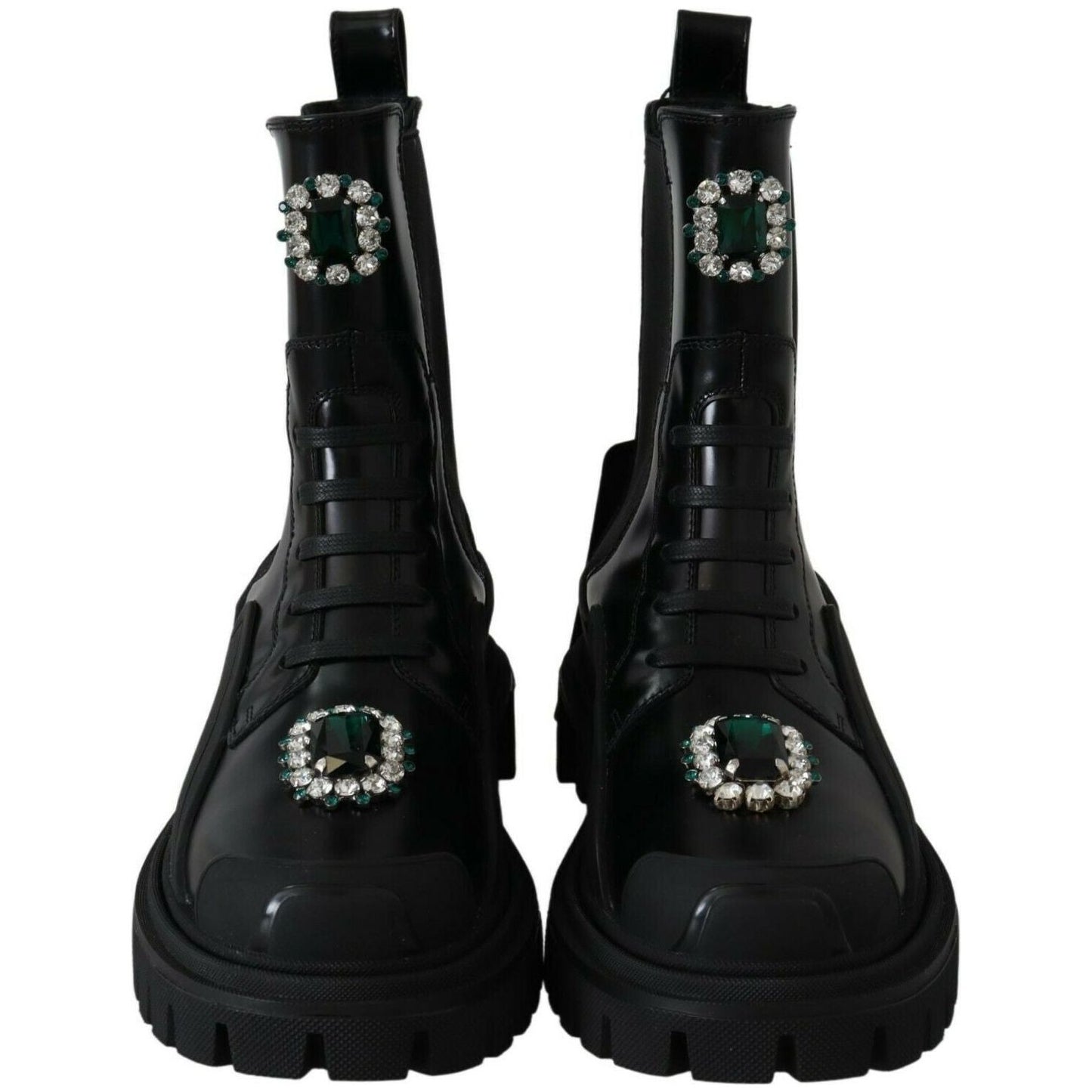 Dolce & Gabbana Black Leather Crystal Combat Boots LA8784-35.5