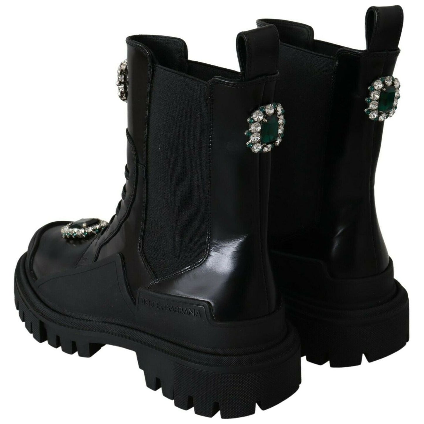 Dolce & Gabbana Black Leather Crystal Combat Boots LA8784-35.5