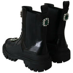 Dolce & Gabbana Black Leather Crystal Combat Boots LA8784-35.5