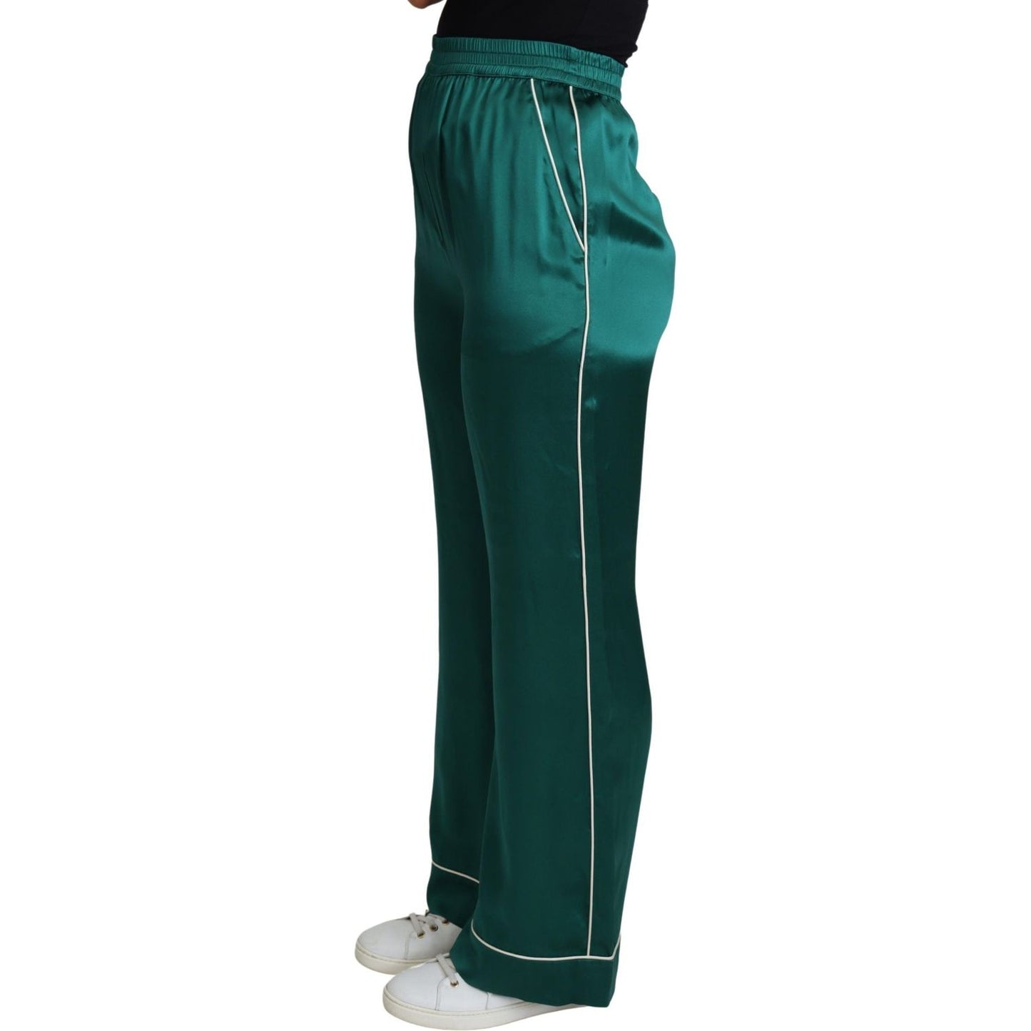 Dolce & Gabbana Green High Waist Pajama Trouser Silk Pant