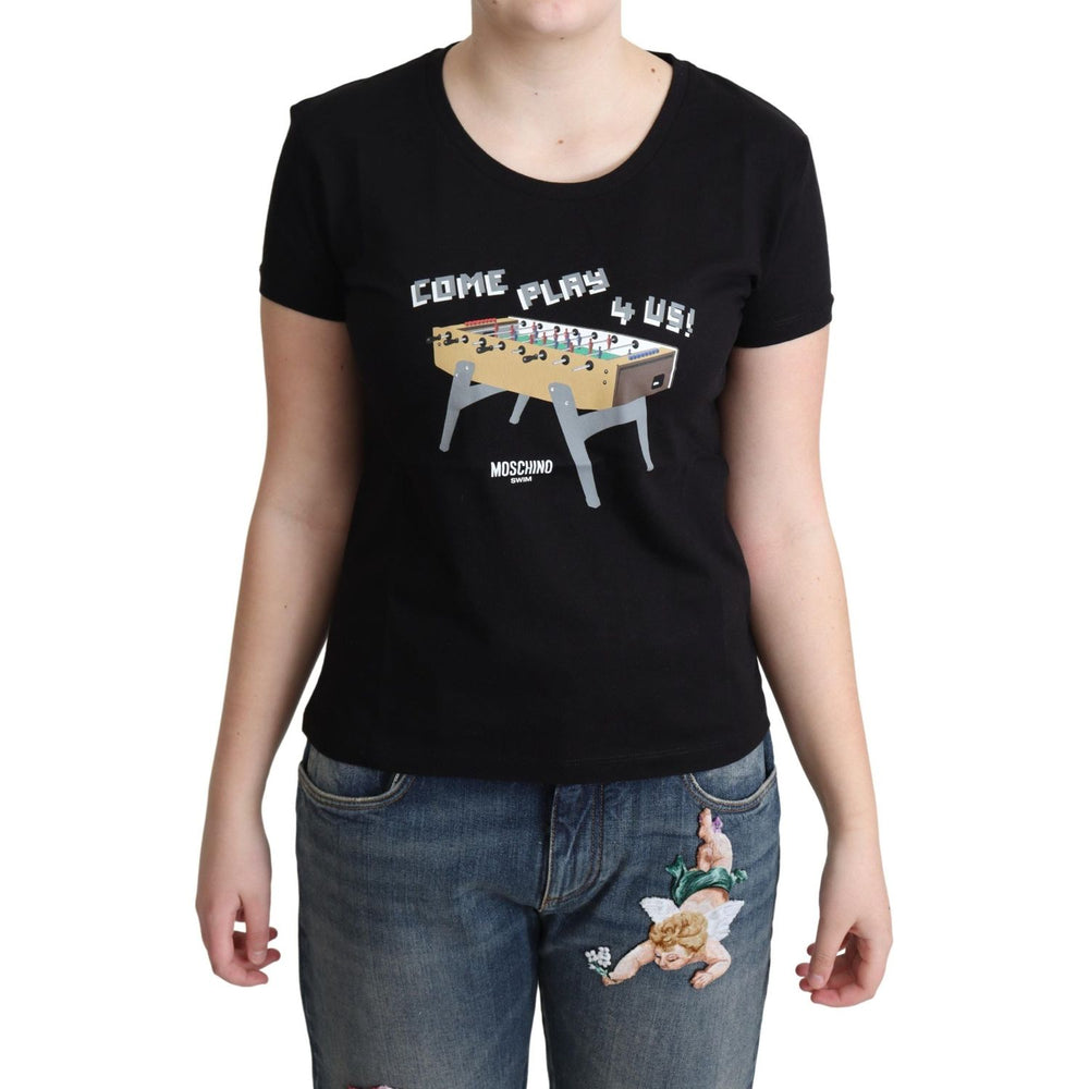 Moschino Black Cotton Come Play 4 Us Print Tops T-shirt TSH5063-40