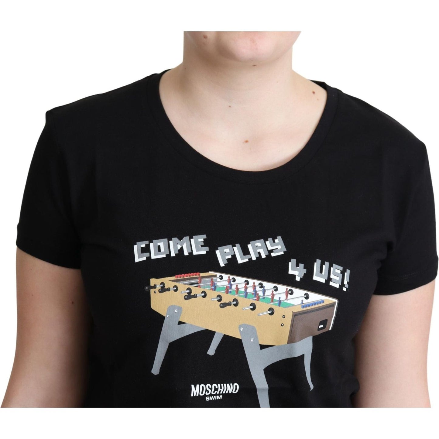 Moschino Black Cotton Come Play 4 Us Print Tops T-shirt TSH5063-40