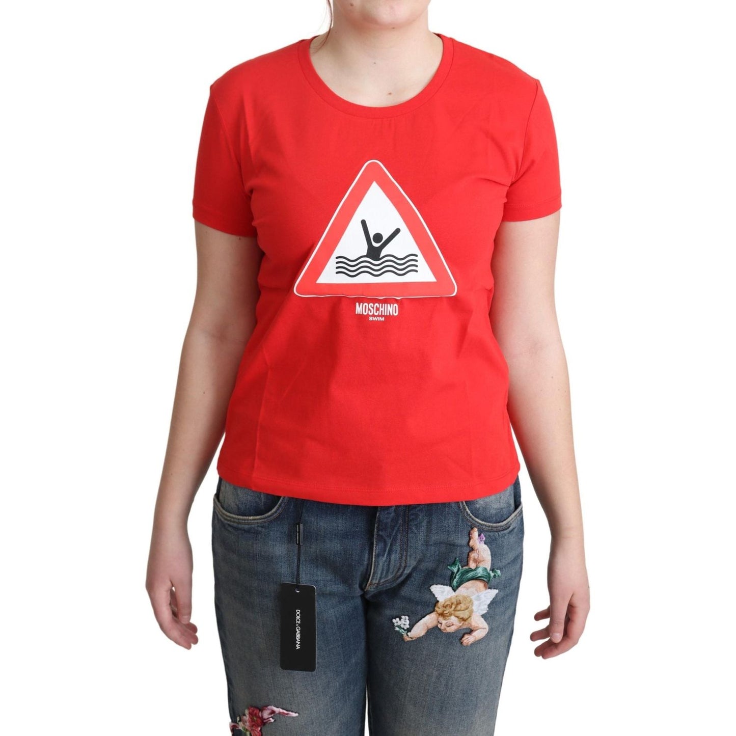 Moschino Red Cotton Swim Graphic Triangle Print T-shirt TSH5081-42